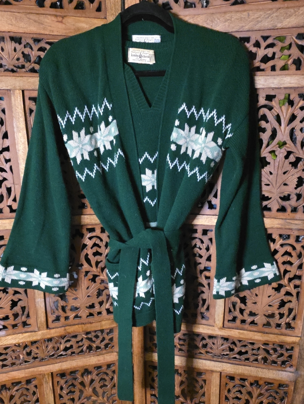 70s Vintage Kenny Classics 3 Pc Sweater Set Vest Cardigan Belted Green